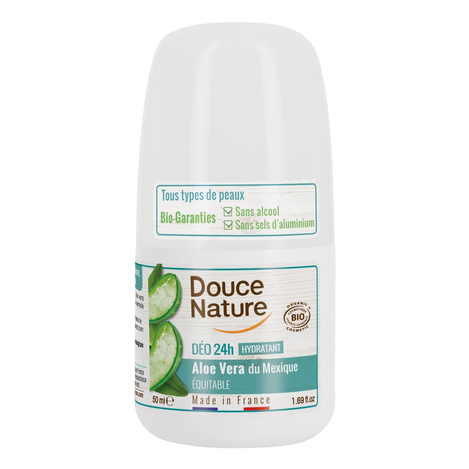 🇫🇷 Organic Roll-On Aloe Vera Deodorant by Douce Nature, 1.6 fl oz (50ml)