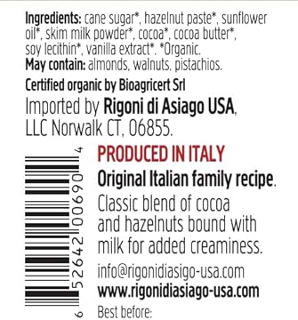 🇮🇹 Extra Creamy Organic Hazelnut Chocolate Spread Nocciolata, 8.8 oz (250g)