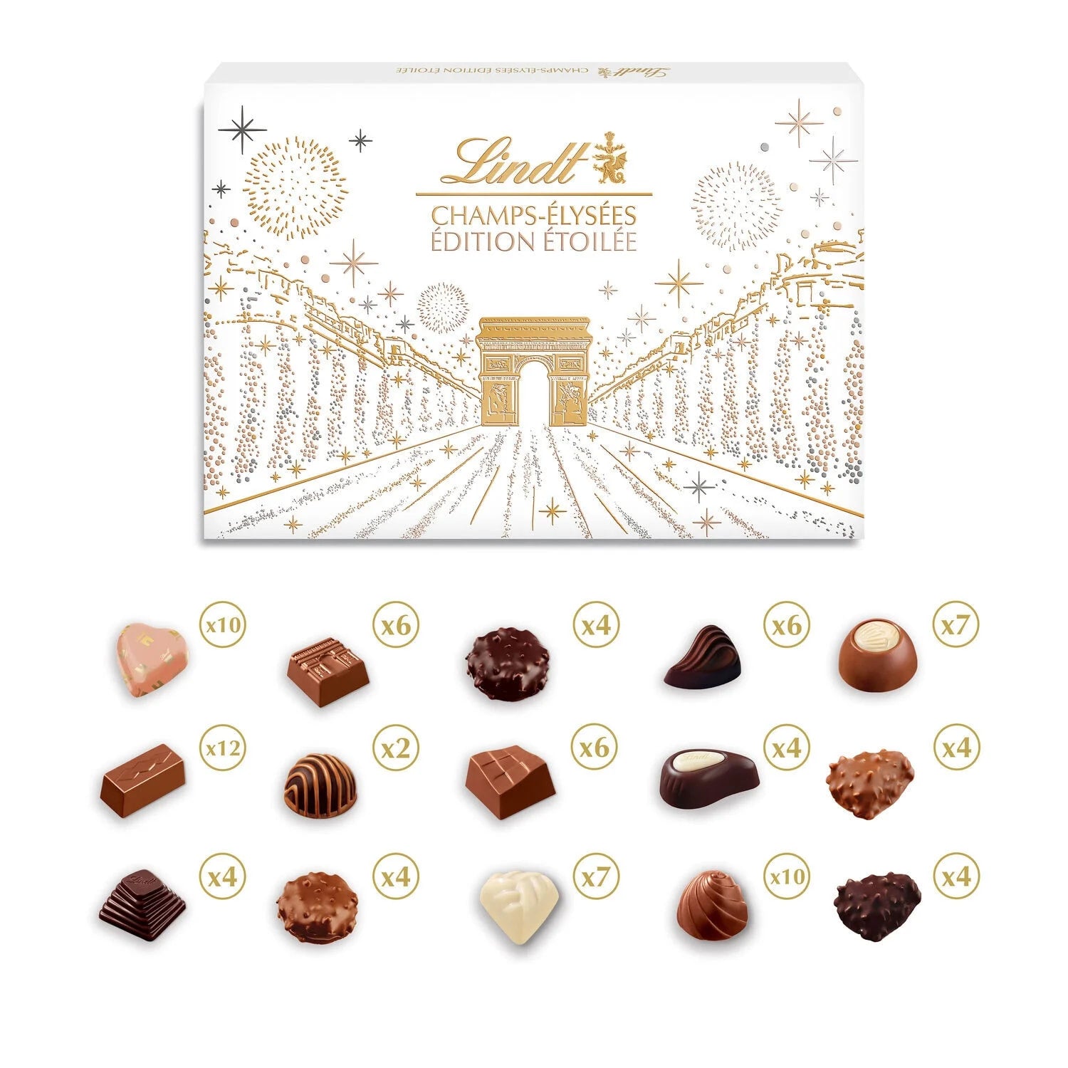 🇫🇷 Champs-Élysées 'Star Collection' - 44 Chocolate Gift Box (Large) by Lindt & Sprüngli, 16.4 oz (465g)