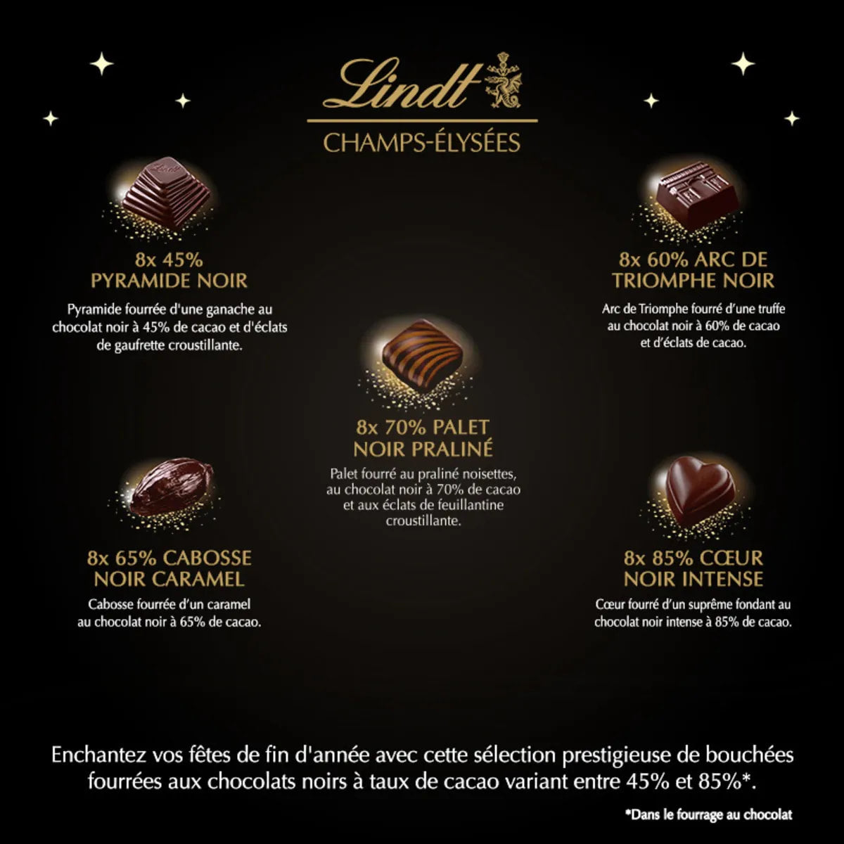 🇫🇷 Champs-Élysées 'Noir Intense' - 40 Chocolate Gift Box (Large) by Lindt & Sprüngli, 13.9 oz (395g)