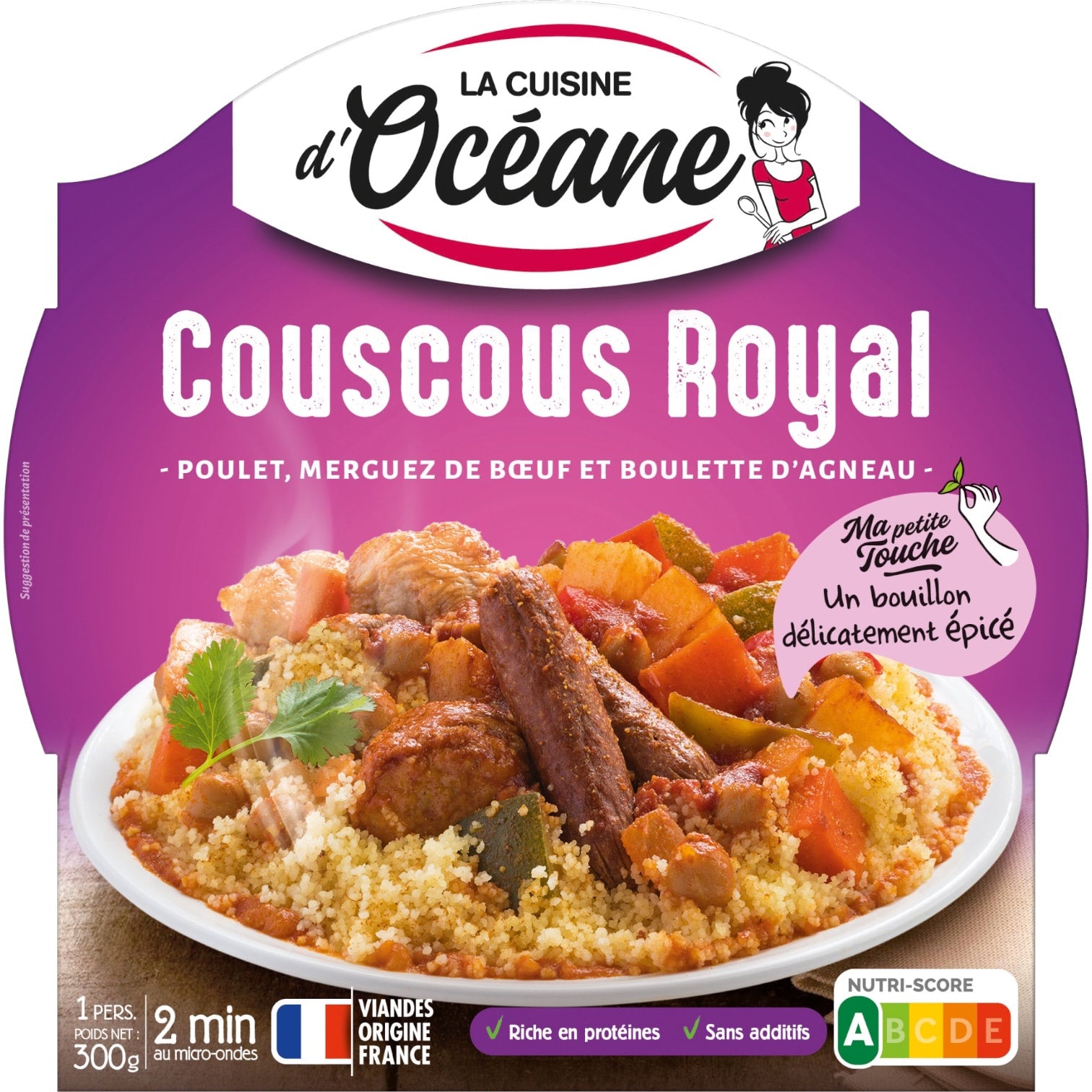 🇫🇷 Couscous Royal w/ Chicken, Beef Merguez & Lamb Meatball For 1 Person by Cuisine d'Oceane, 10.5 oz (300g) *Outer Packaging Slightly Torn