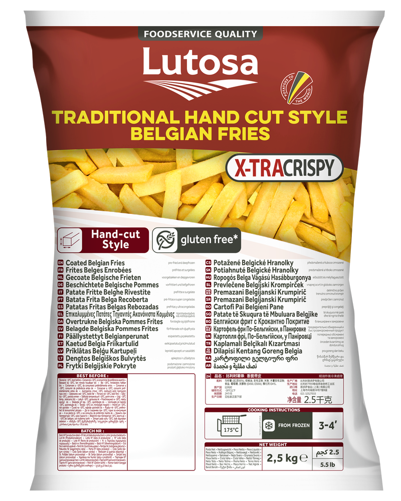 🇧🇪 Extra Crispy Hand-Cut Style Belgian Coated Fries Skin-On by Belviva/Lutosa, 5.5 lbs (2.5kg) [Frozen] ❄️