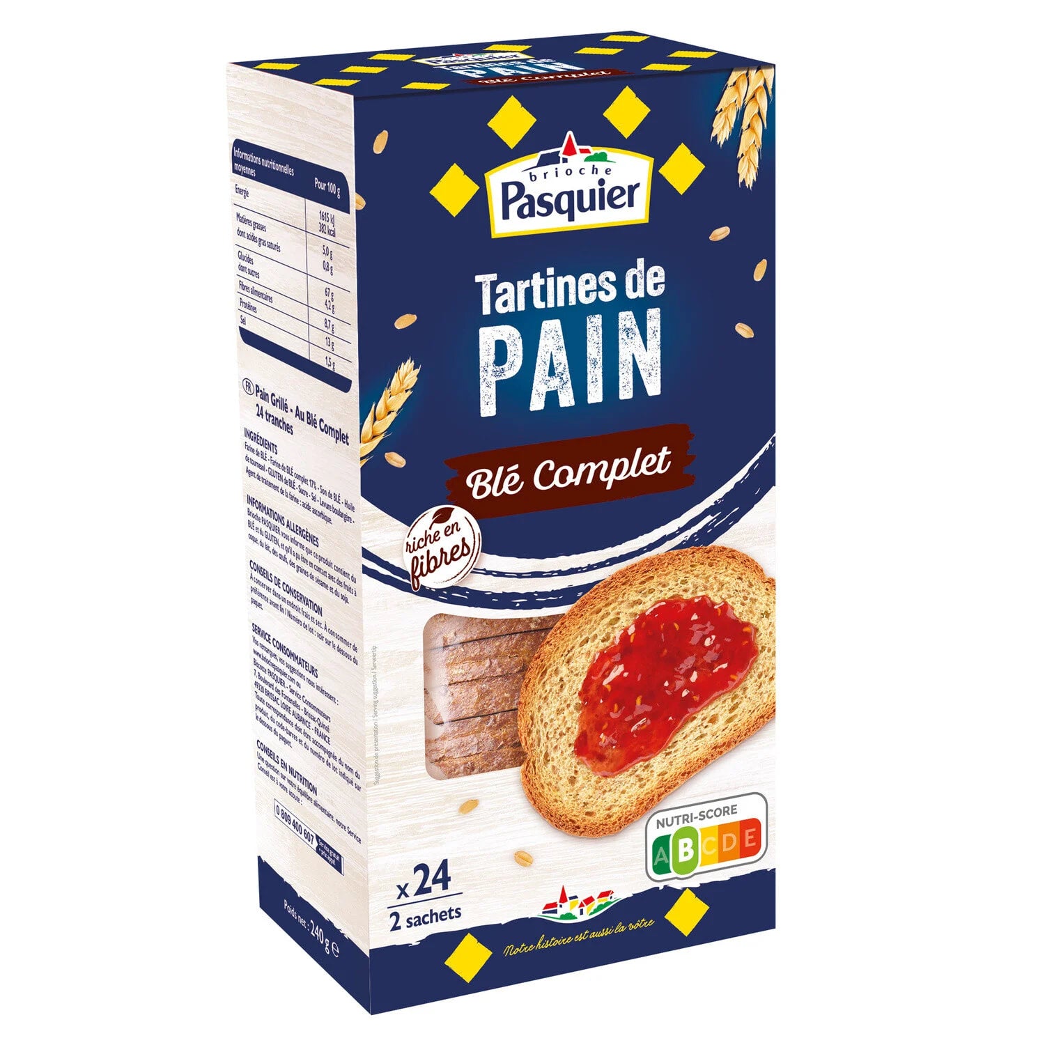 🇫🇷 24 Whole Wheat Breakfast Toast/Tartines de Pain, (240g)
