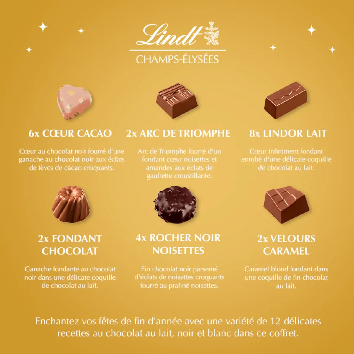 🇫🇷 Champs-Élysées 'Star Collection' - 44 Chocolate Gift Box (Large) by Lindt & Sprüngli, 16.4 oz (465g)