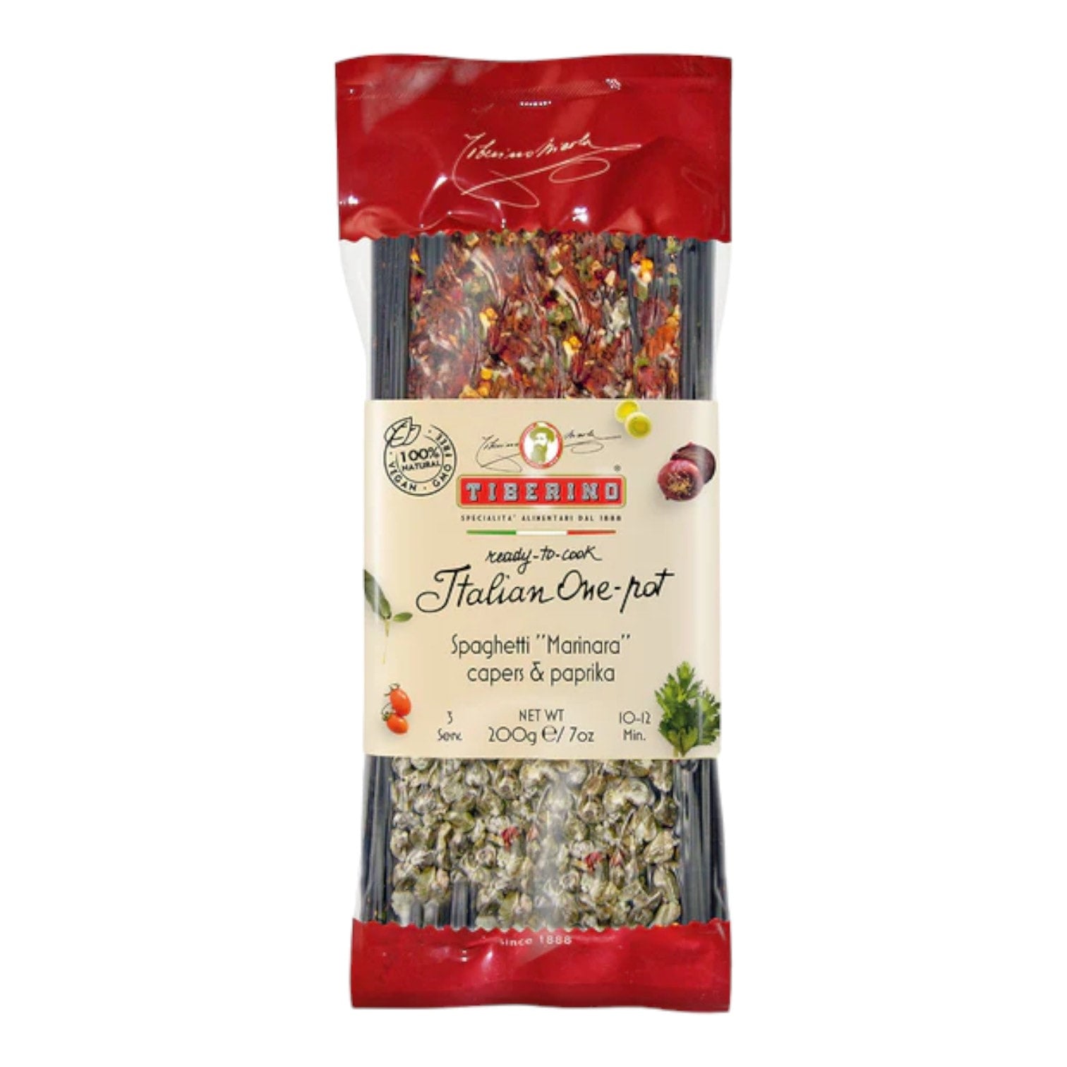 🇮🇹 Italian Ready Meal: Black Spaghetti Marinara w/ Cuttlefish Ink, Capers & Paprika [2 Servings], 8.8 oz (250g)