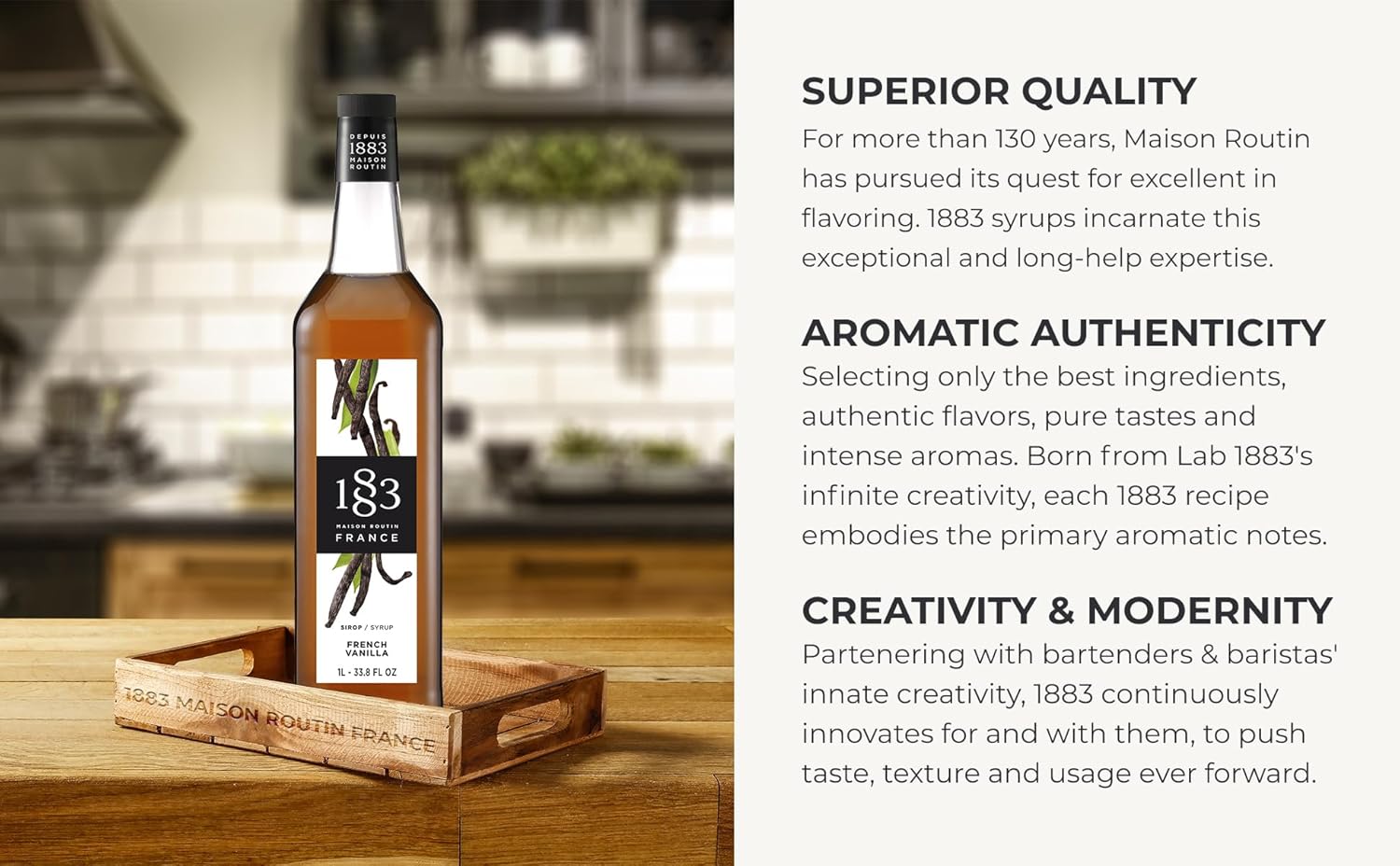 🇫🇷 1883 Vanilla Syrup - French Premium Syrup, 33.8 fl oz (1 liter)