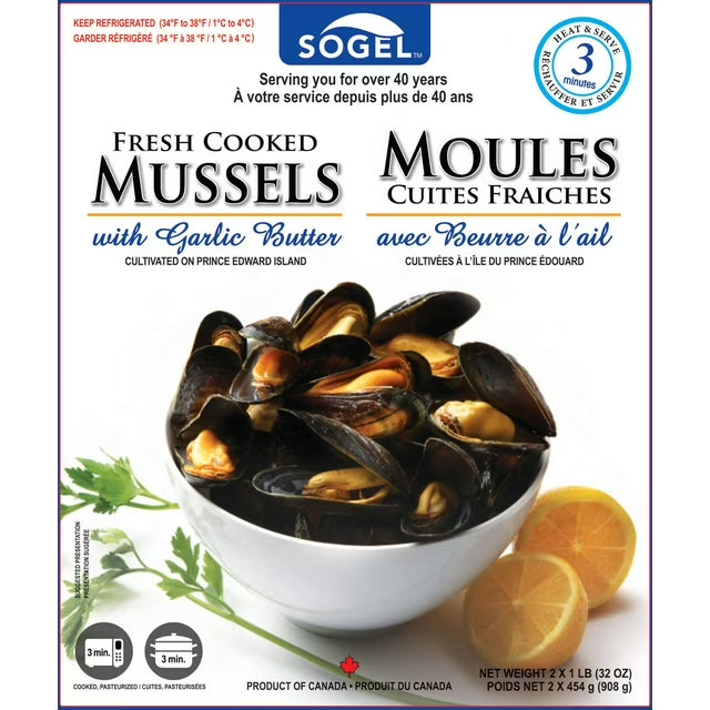 🇨🇦 Fresh Cooked Mussels "Marinière Style" w/ Garlic Butter, 2 lb