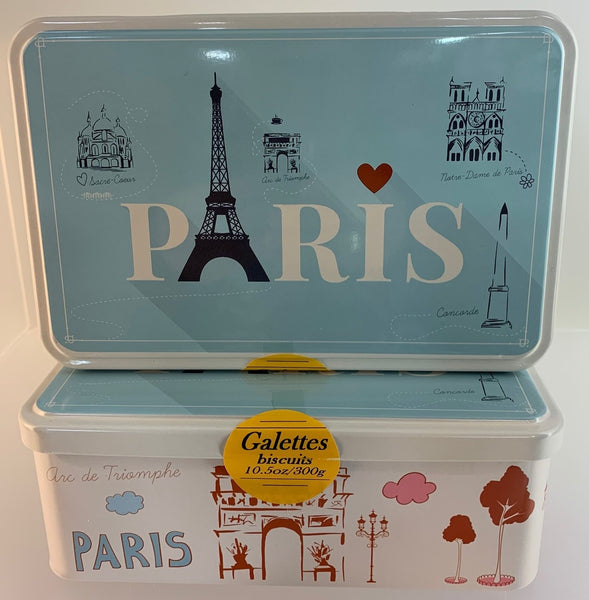 GALETTES, BLUE PARIS W/HEART TIN